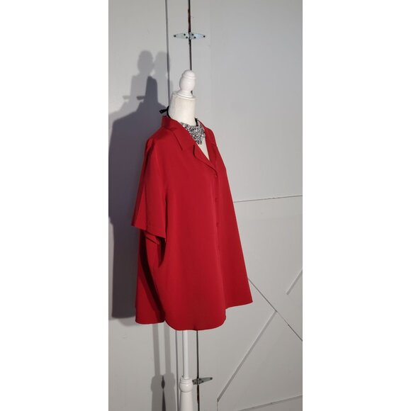 LIZ BAKER BLOUSE RED SHORT SLEEVE POLYESTER SIZE 24W(3X) - Picture 4 of 9